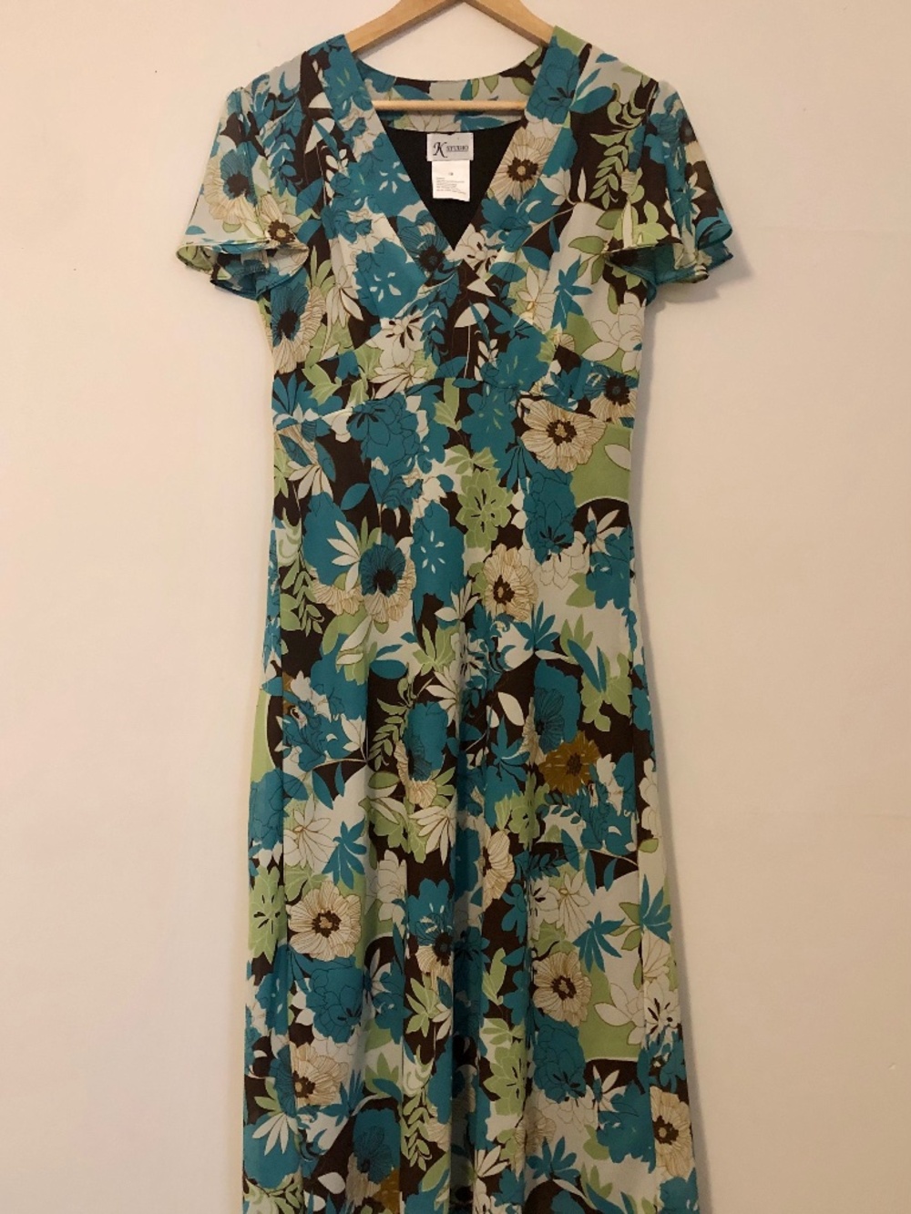 K Studio Y2K Fall Floral Short Sleeve Midi Chiffon Dress - Size 10